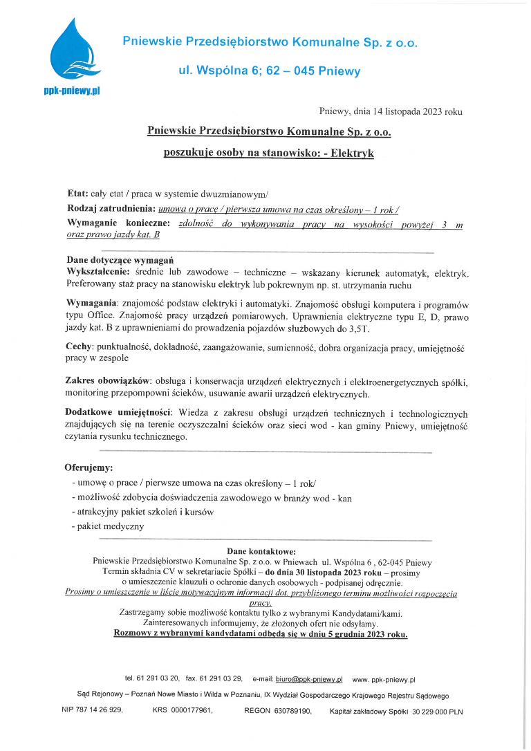 Oferta_pracy_Pniewskie_Przedsiębiorstwo_Komunalne