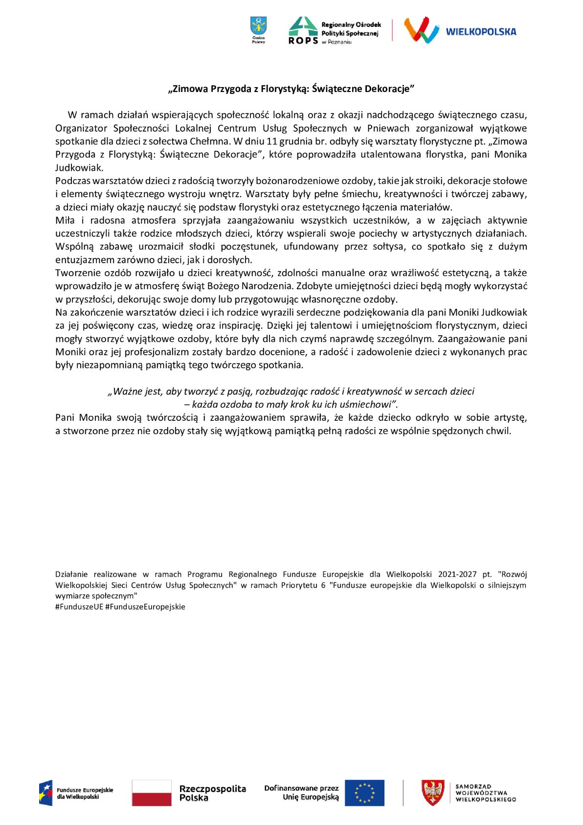 „Zimowa Przygoda z Florystyką Świąteczne Dekoracje"
