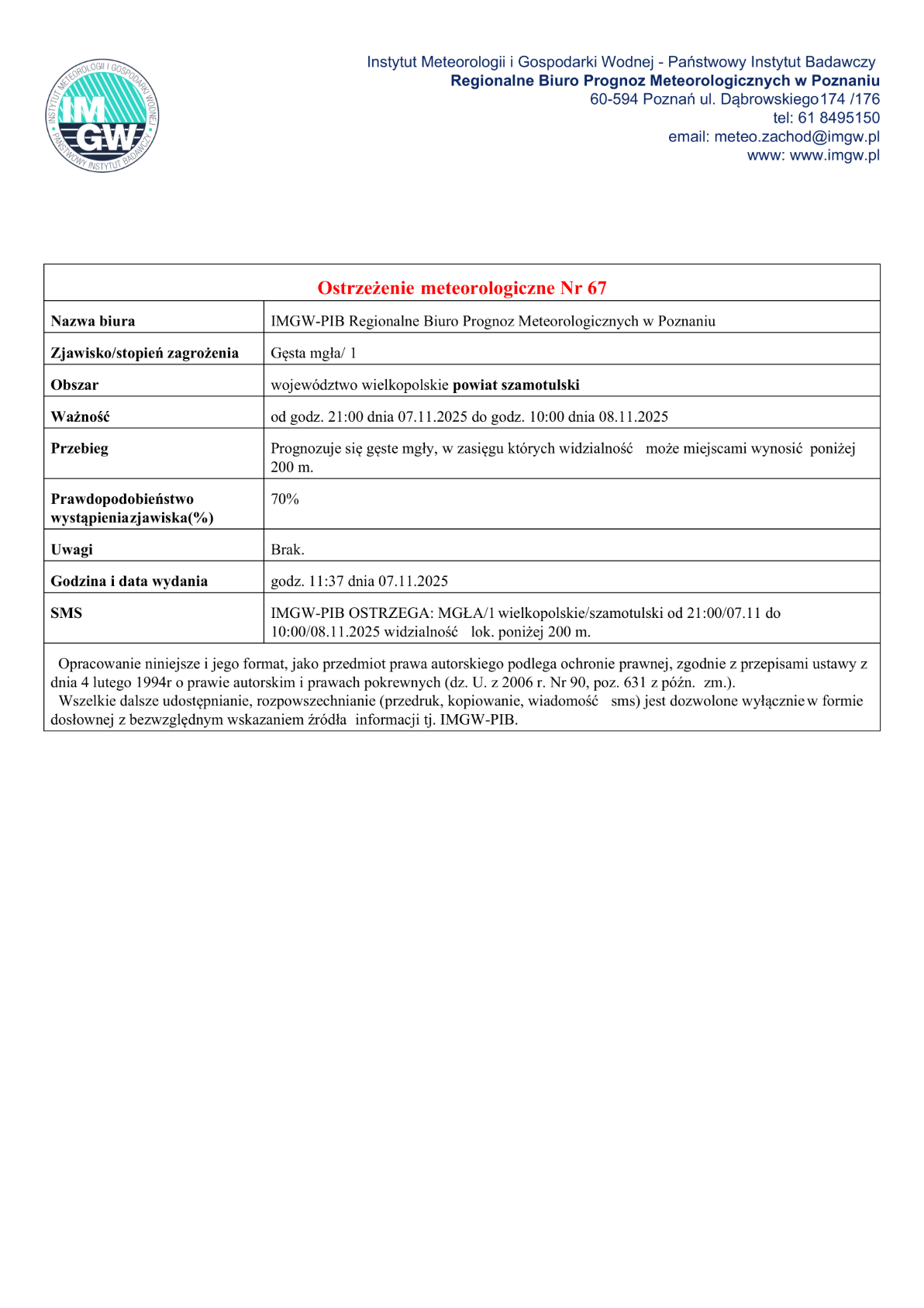 Ostrzeżenie pogodowe