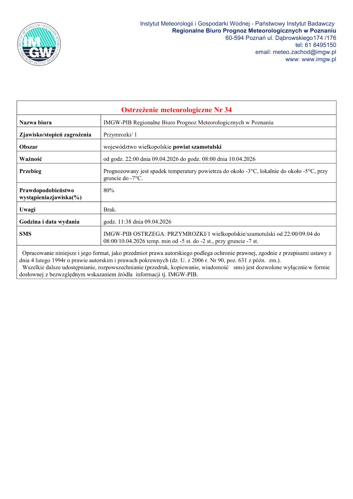 Ostrzeżenie pogodowe