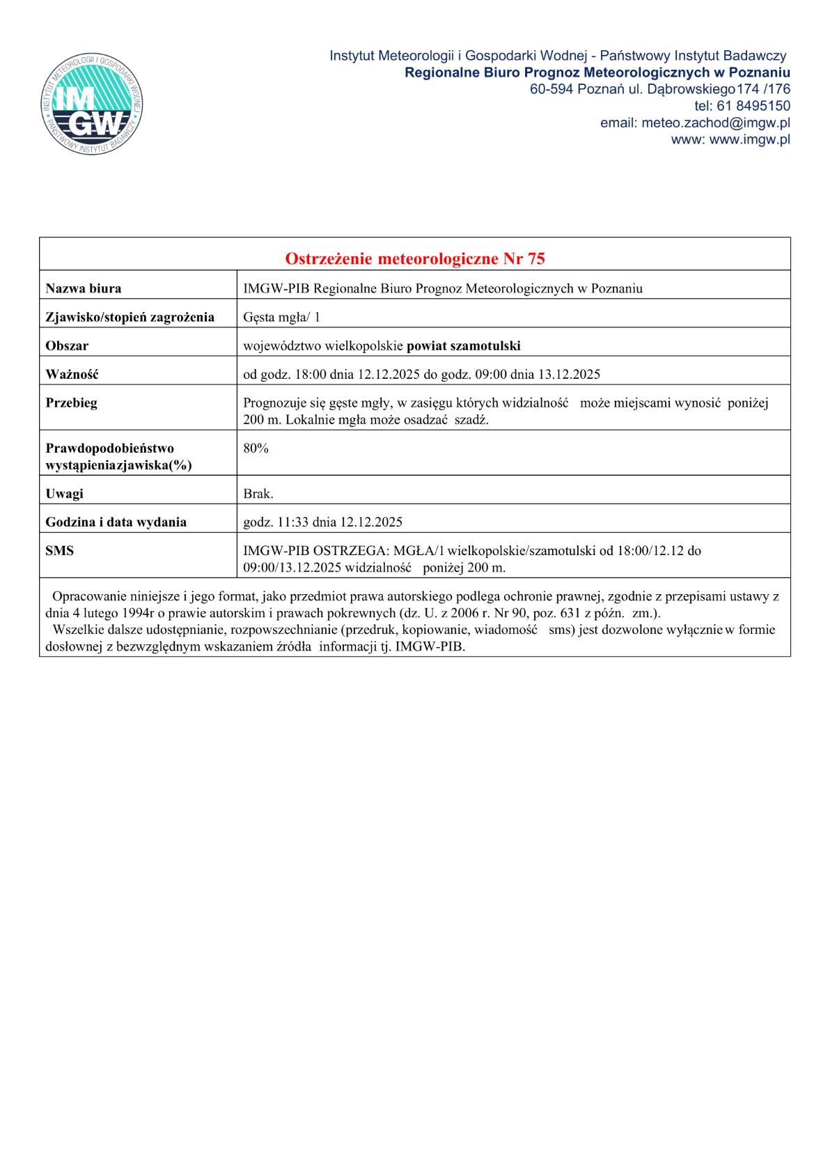 Ostrzeżenie pogodowe