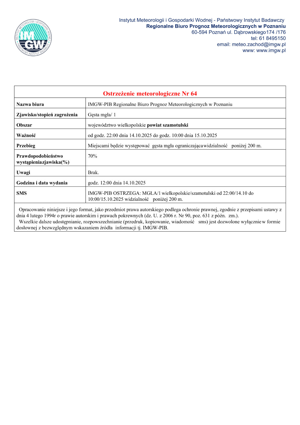 Ostrzeżenie pogodowe