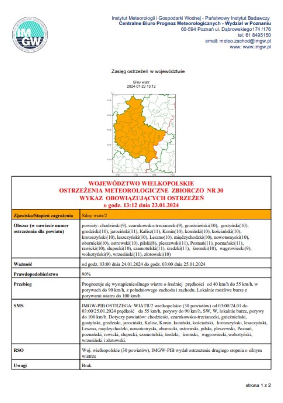 Ostrzeżenie meteorologiczne wiatr