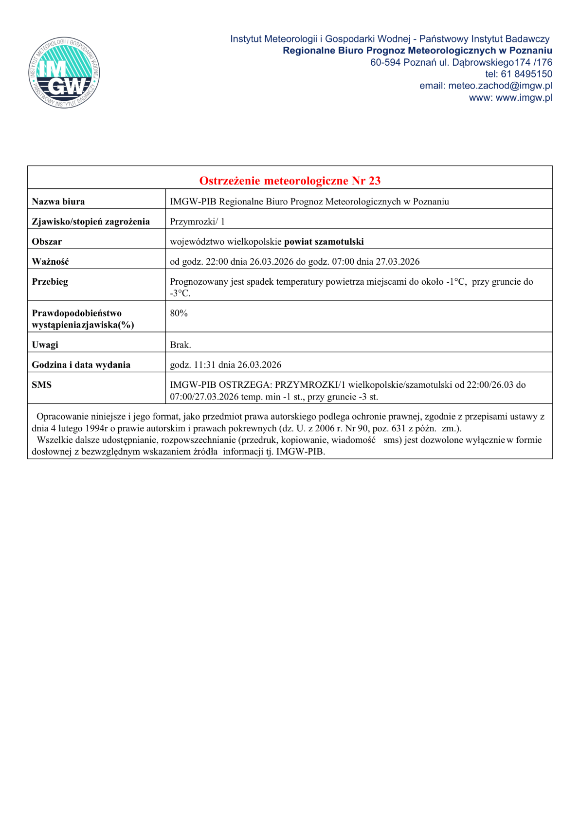 Ostrzeżenie pogodowe