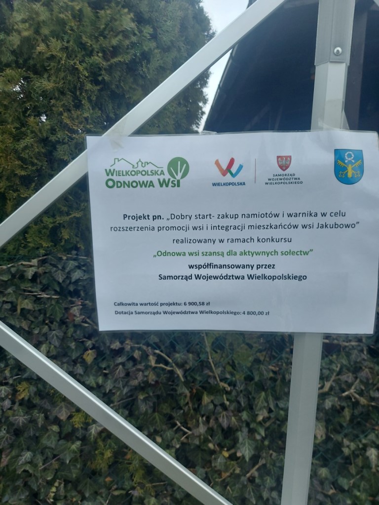 Dobry start - zakup namiotów i warnika w celu rozszerzenia promocji wsi i integracji mieszkańców wsi Jakubowo