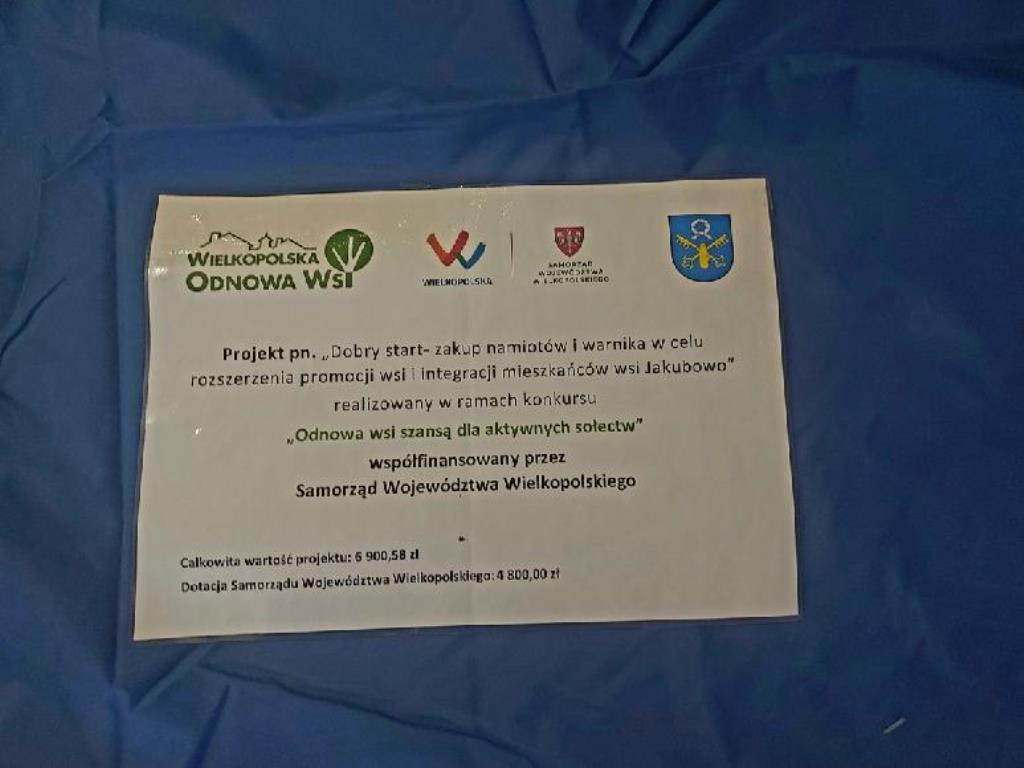Dobry start - zakup namiotów i warnika w celu rozszerzenia promocji wsi i integracji mieszkańców wsi Jakubowo