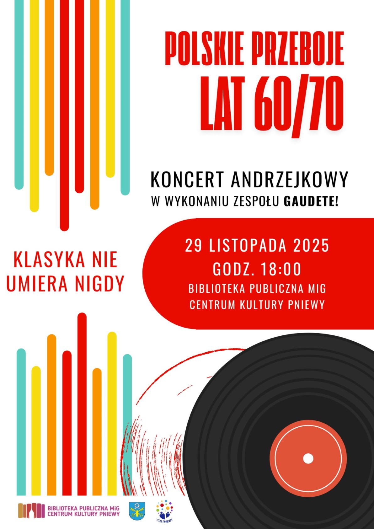 Gaudete koncert andrzejkowy w&nbsp;stylu lat 60. / 70. - plakat