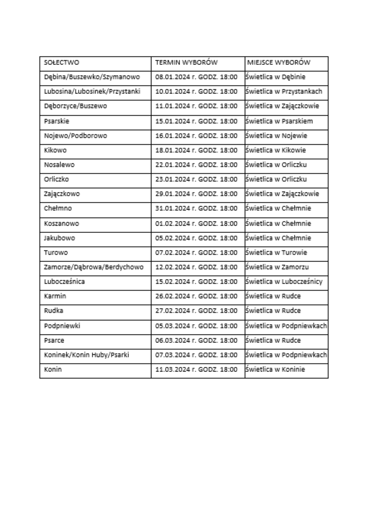 Harmonogram zebrań