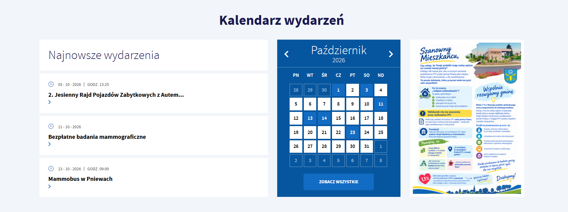 Kalendarz wydarzeń strona internetowa