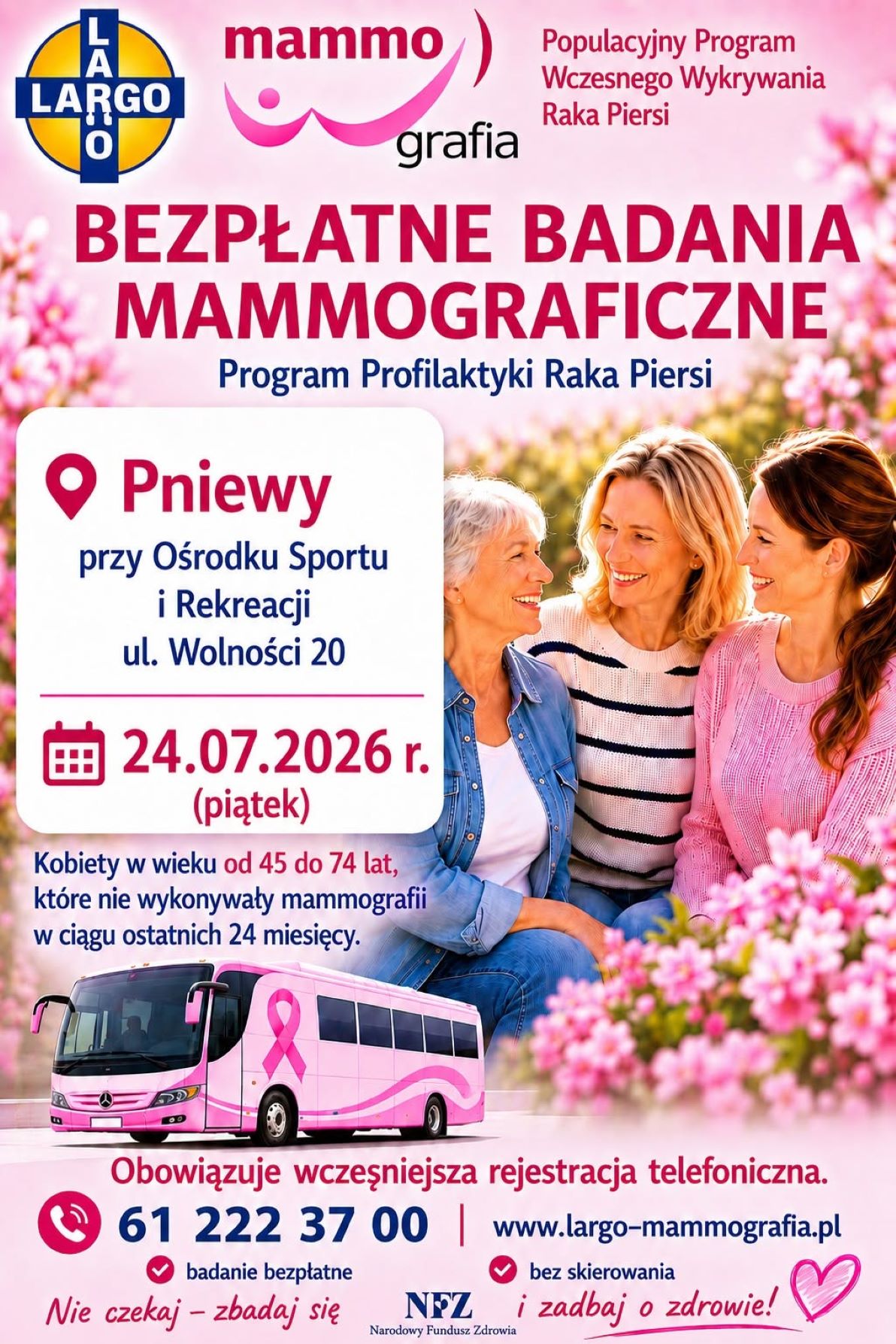 Bezpłatne badania mammograficzne przy OSIR w&nbsp;Pniewach - 24.07.2026