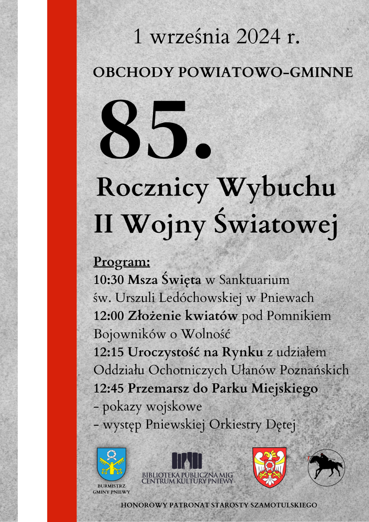 Obchody powiatowo-gminne 85. Rocznicy Wybuchu II Wojny Światowej