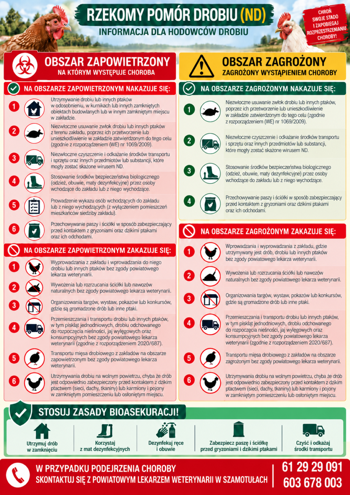 Plakat bioasekuracji przeciwko rzekomemu pomorowi drobiu