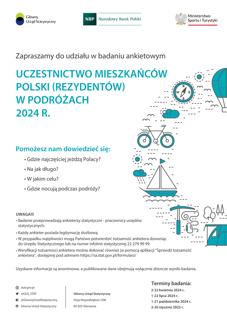 Badania ankietowe GUS: Uczestnictwo mieszkańc&oacute;w Polski (rezydent&oacute;w) w&nbsp;podr&oacute;żach (PKZ)
