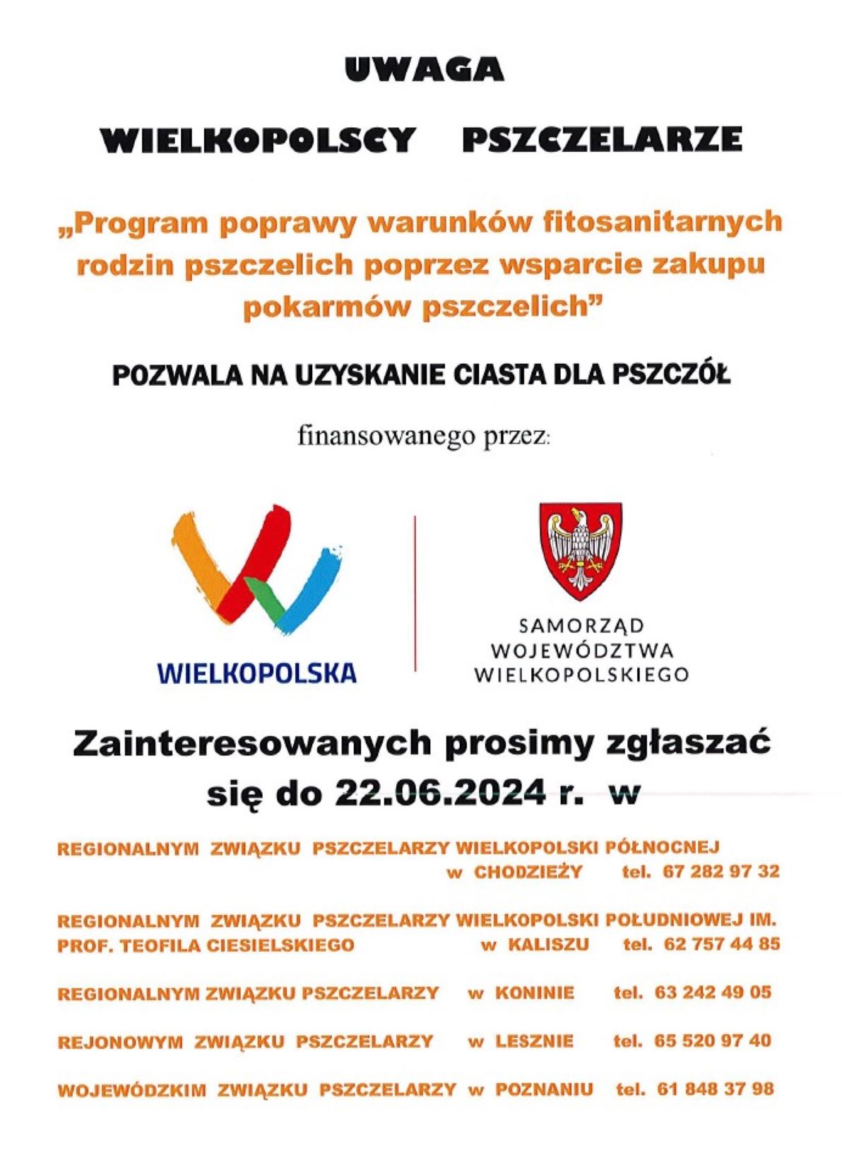 Program poprawy warunk&oacute;w fitosanitarnych rodzin pszczelich poprzez wsparcie zakupu pokarm&oacute;w pszczelich