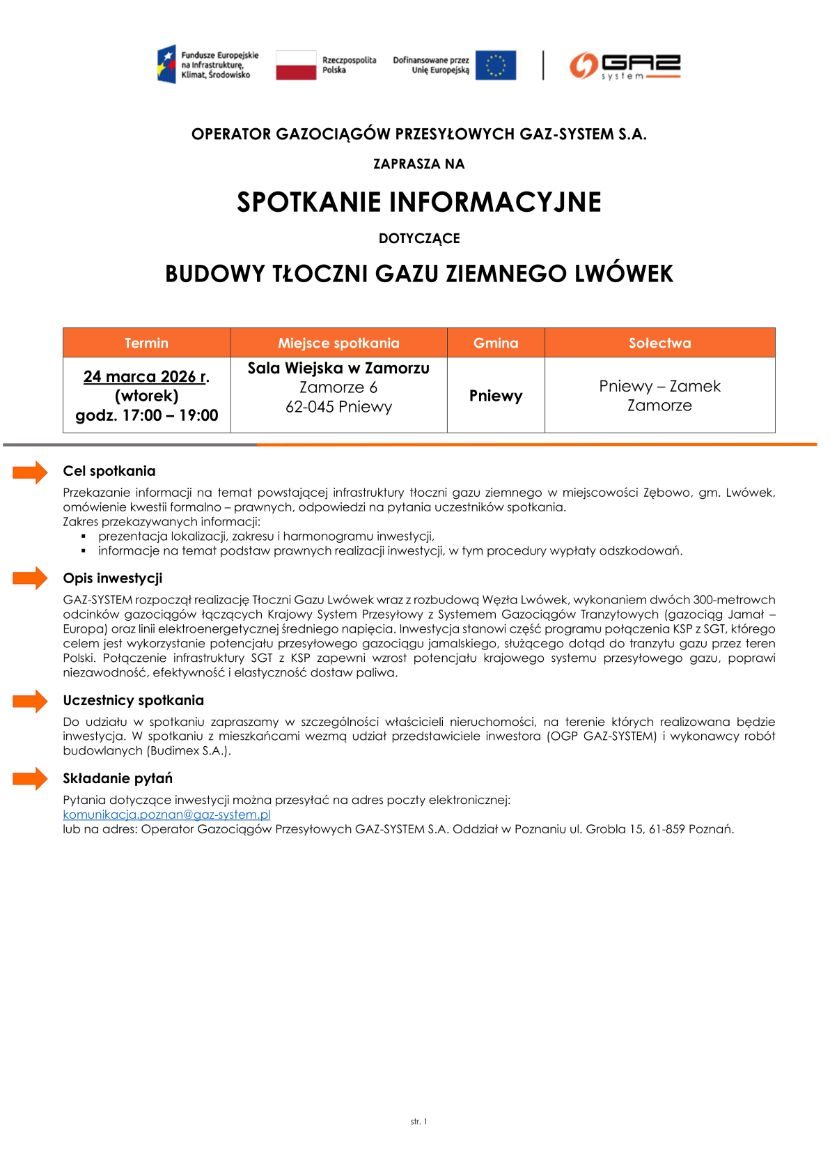 Spotkanie informacyjne dotyczące budowy Tłoczni Gazu Ziemnego Lw&oacute;wek