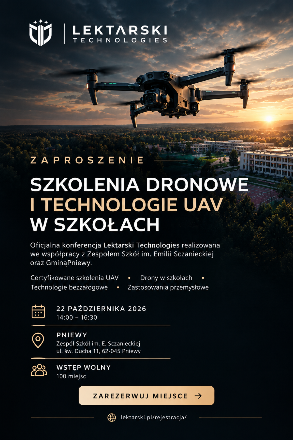 Bezpłatna konferencja w&nbsp;Pniewach - szkolenia dronowe i&nbsp;technologie UAV w&nbsp;szkołach