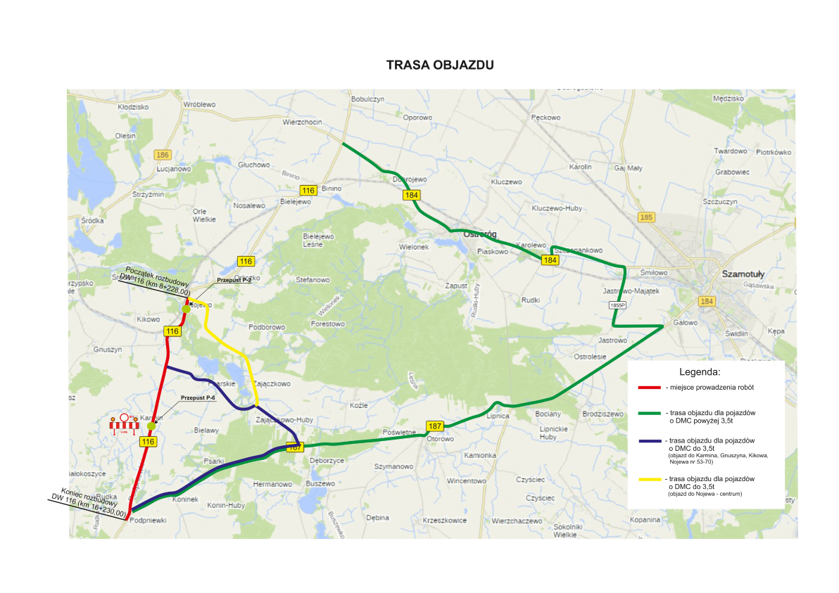 Informacja o ograniczeniach na drodze wojewódzkiej nr 116 Nojewo-Podpniewki