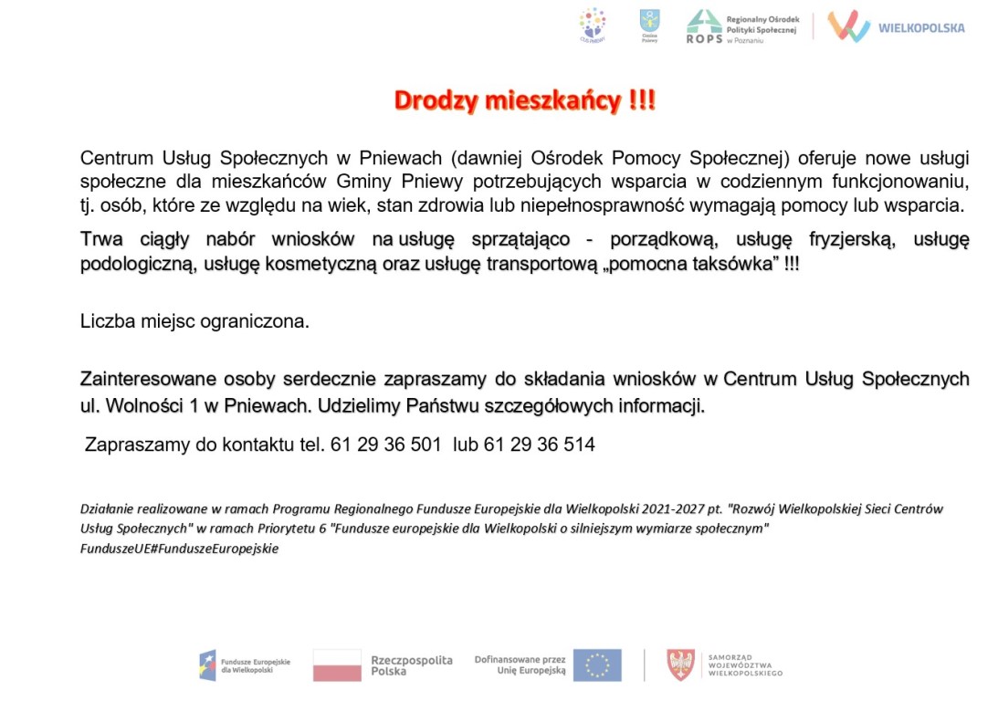 Usługi społeczne dla mieszkańców Gminy Pniewy