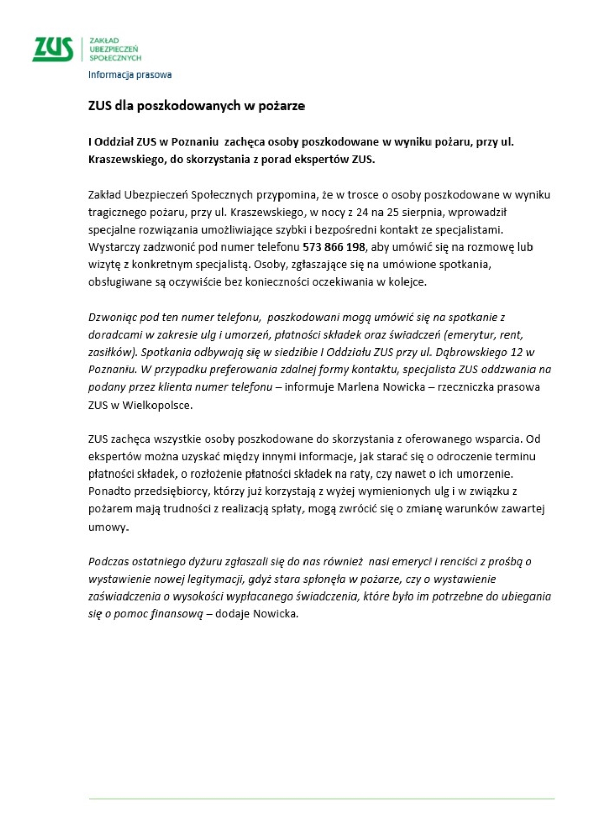 ZUS dla poszkodowanych w&nbsp;pożarze