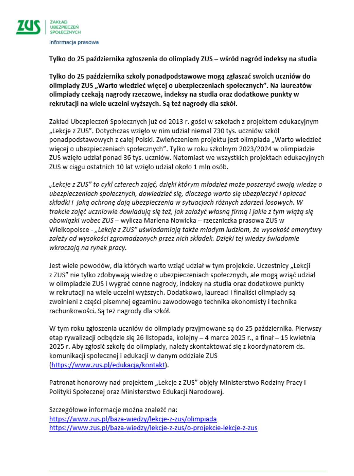 Tylko do 25 października zgłoszenia do olimpiady ZUS &ndash; wśr&oacute;d nagr&oacute;d indeksy na&nbsp;studia