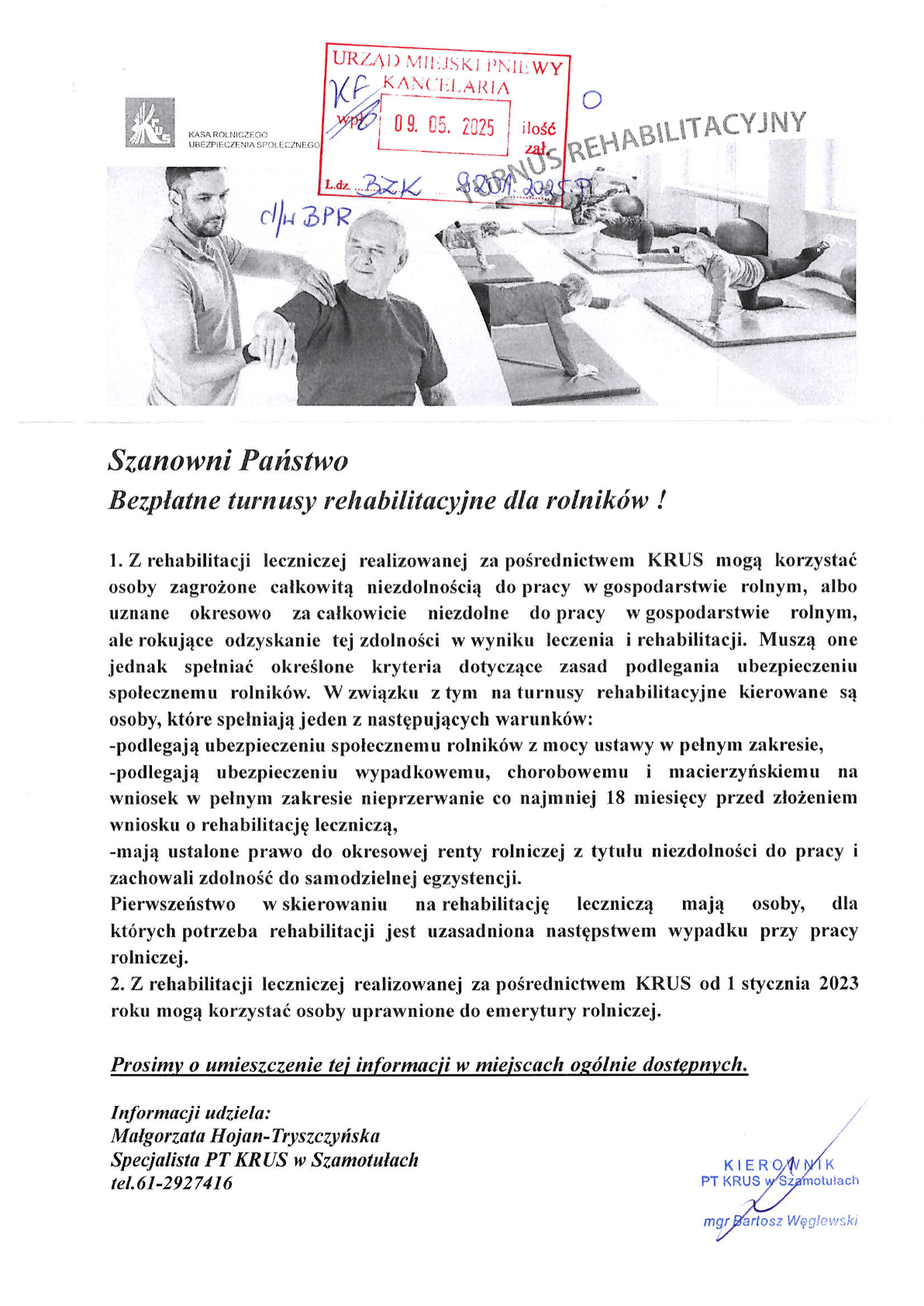 Bezpłatne zajęcia rehabilitacyjne dla rolnik&oacute;w