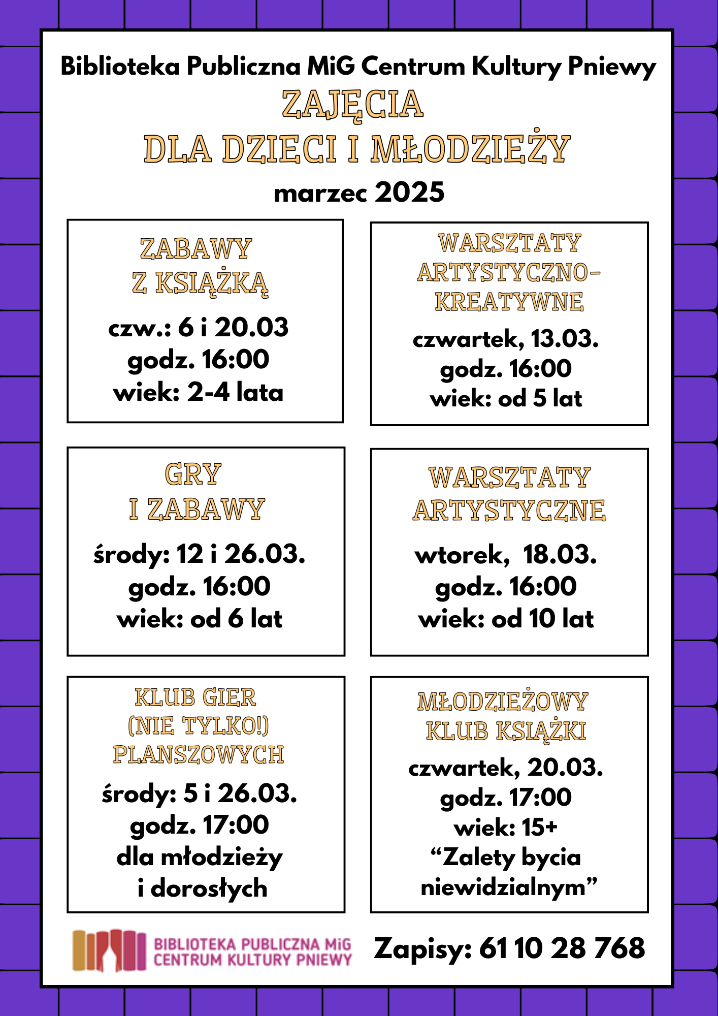 plakat-warsztaty w&nbsp;bibliotece-marzec 2025