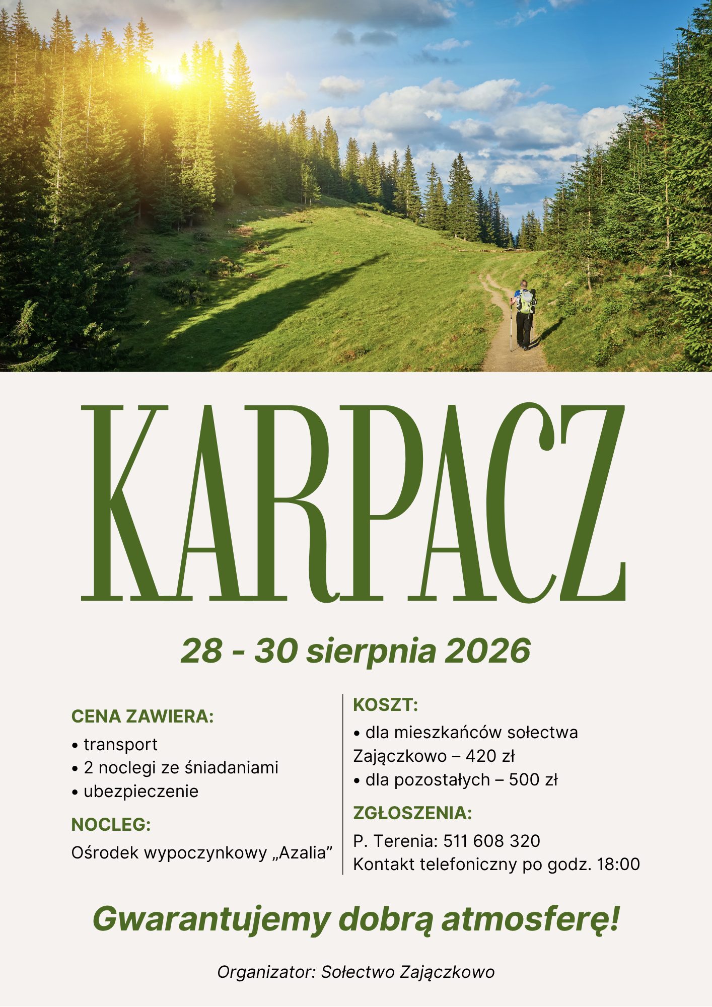 Plakat - wycieczka do Karpacza organizowana przez sołectwo Zajączkowo