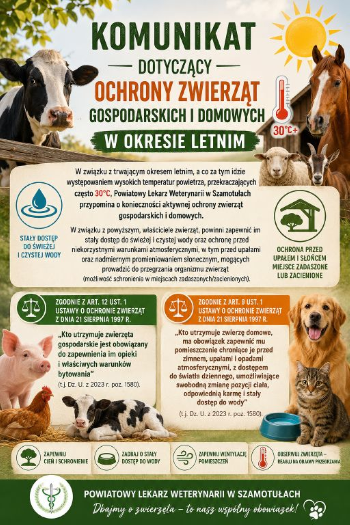 komunikat dotyczący ochrony zwierząt gospodarskich i&nbsp;domowych w&nbsp;okresie letnim