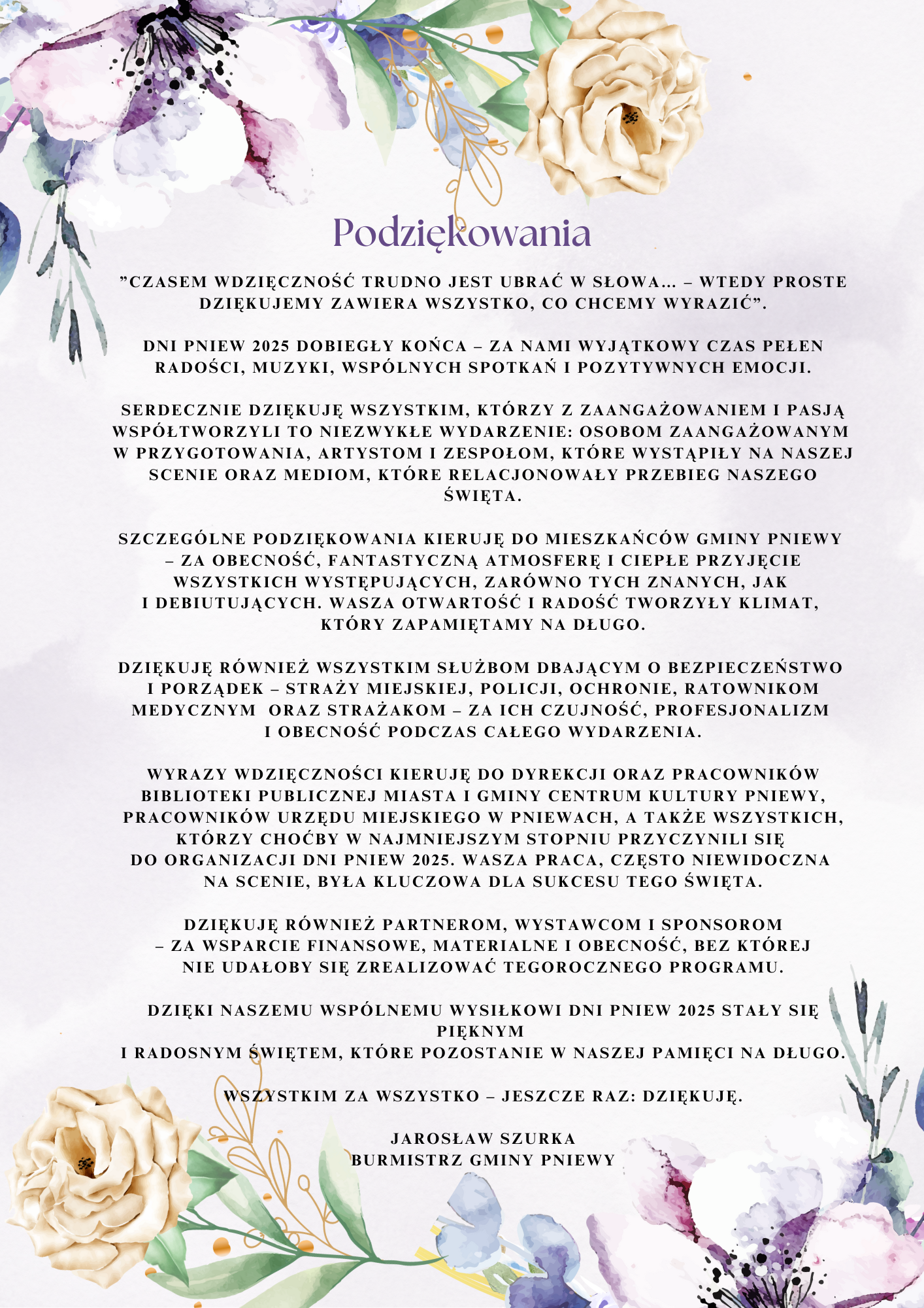 Podziękowanie Dni Pniew 2025