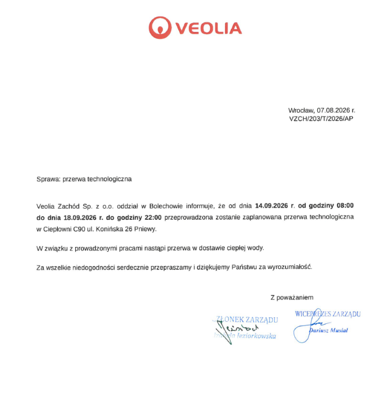 pismo VEOLIA