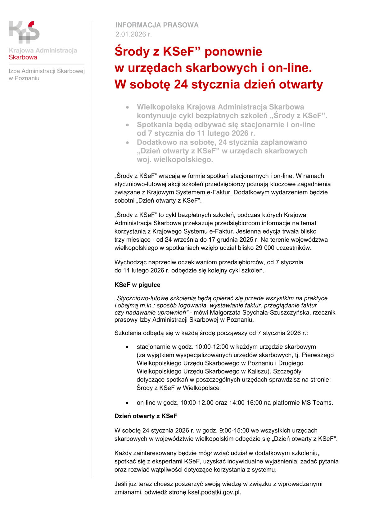Środy z&nbsp;KSeF&rdquo; ponownie w&nbsp;urzędach skarbowych i&nbsp;on-line