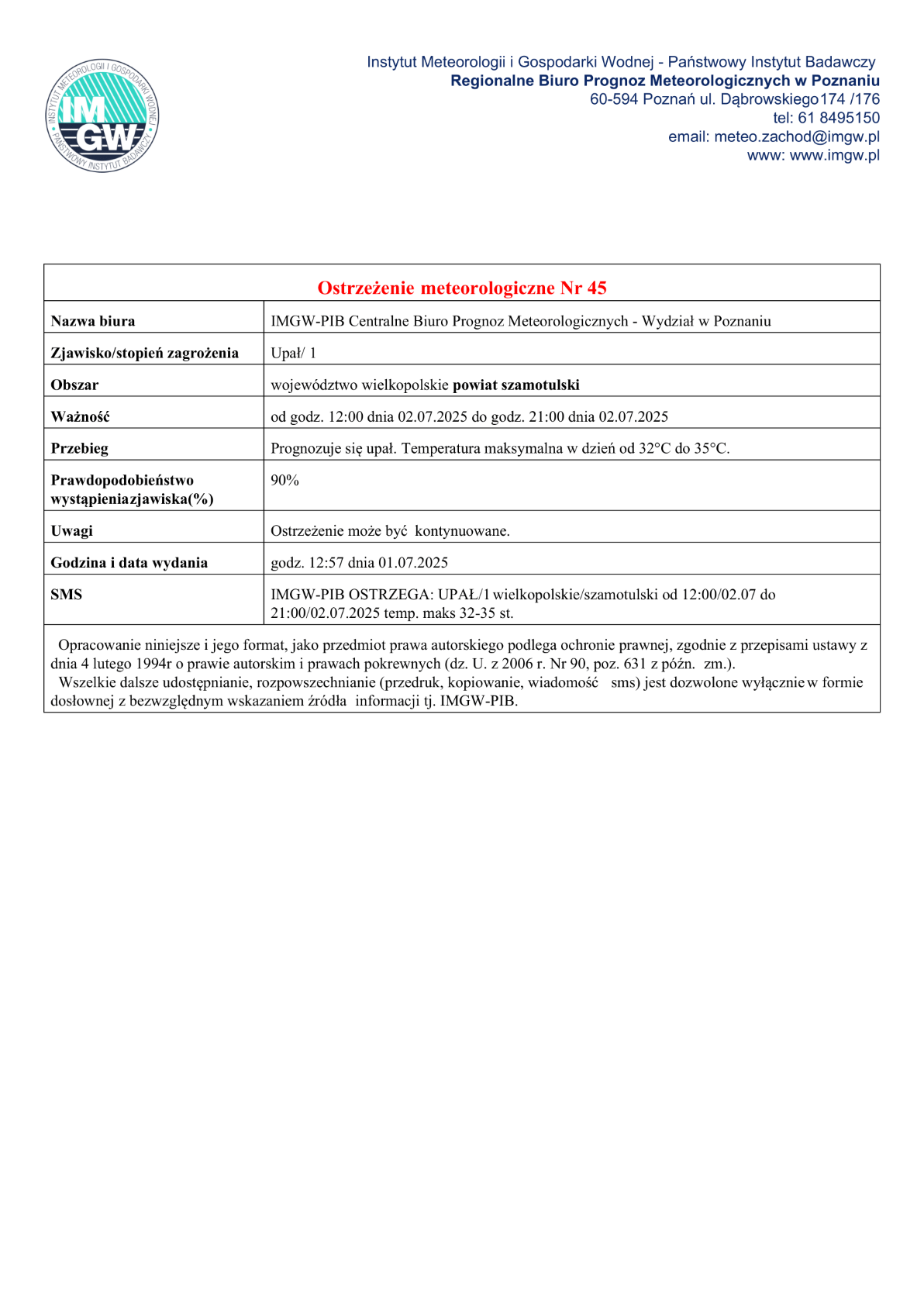 Ostrzeżenie pogodowe