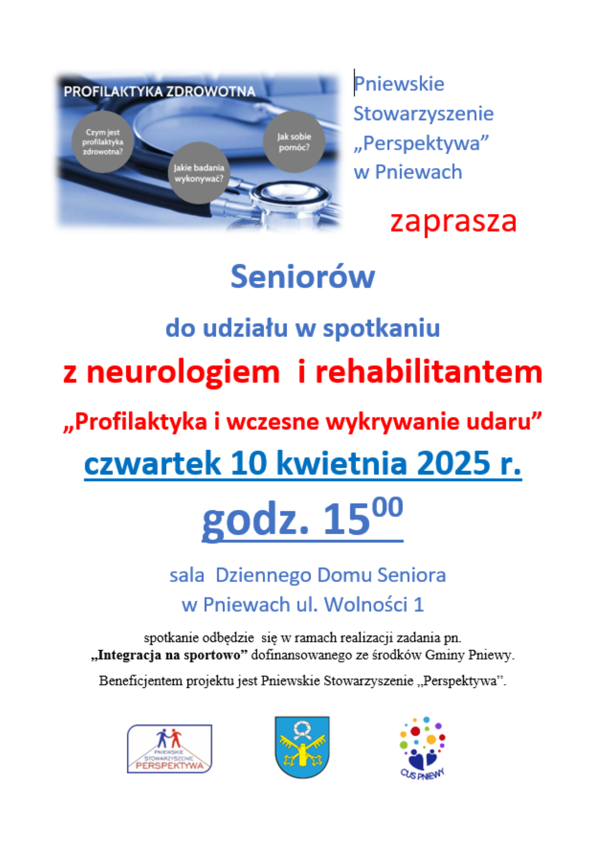 „Profilaktyka i wczesne wykrywanie udaru” — spotkanie z neurologiem i rehabilitantem