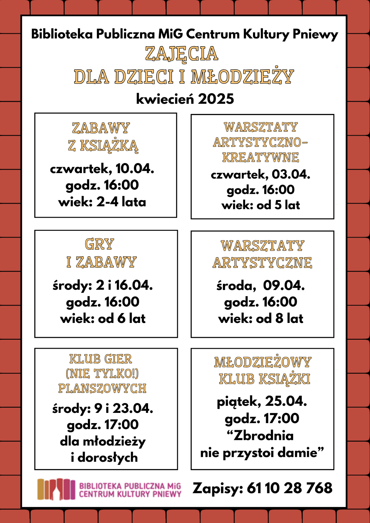 Zajęcia dla dzieci i młodzieży w kwietniu