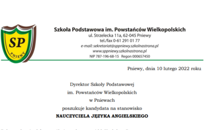 Zdjęcie do Oferta pracy- nauczyciel języka angielskiego