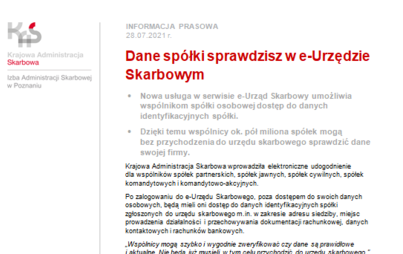 Zdjęcie do Dane sp&oacute;łki sprawdzisz w e-Urzędzie Skarbowym
