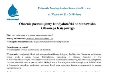 Zdjęcie do Oferta pracy-Gł&oacute;wny Księgowy 