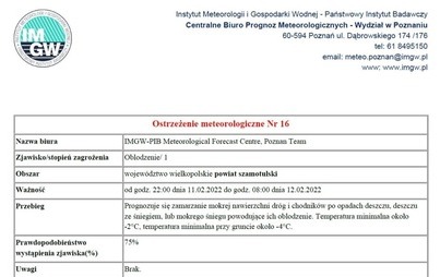 Zdjęcie do Ostrzeżenie meteorologiczne