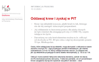 Zdjęcie do Oddawaj krew i zyskaj w PIT