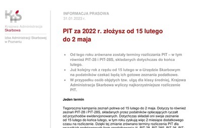 Zdjęcie do PIT za 2022 r. złożysz od 15 lutego do 2 maja