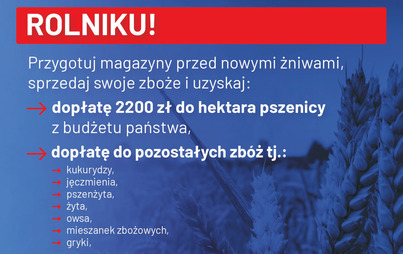 Zdjęcie do Rolniku - przygotuj magazyny przed nowymi żniwami Ministerstwo Rolnictwa i Rozwoju Wsi informuje o możliwości uzyskania dopłat przez rolnik&oacute;w