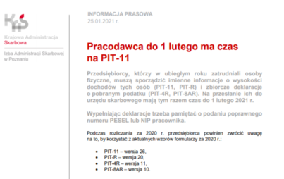 Zdjęcie do Pracodawca do 1 lutego ma czas na PIT-11