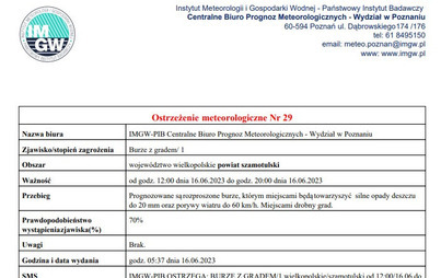 Zdjęcie do Ostrzeżenie meteorologiczne