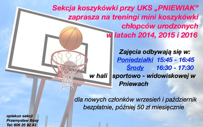 Zdjęcie do Nab&oacute;r do sekcji koszyk&oacute;wki w UKS "Pniewiak"