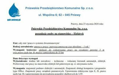 Zdjęcie do Oferta pracy PPK - Elektryk - Konserwator wodociągowy