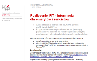 Zdjęcie do Rozliczenie PIT - informacja dla emeryt&oacute;w i rencist&oacute;w