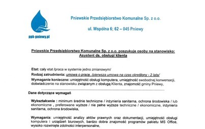 Zdjęcie do Praca w PPK Pniewy