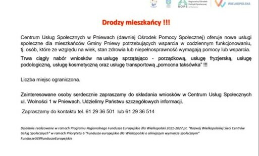 Zdjęcie do Usługi społeczne dla mieszkańc&oacute;w Gminy Pniewy