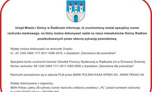 Zdjęcie do Pomoc finasowa dla Powodzian z Gminy Radk&oacute;w