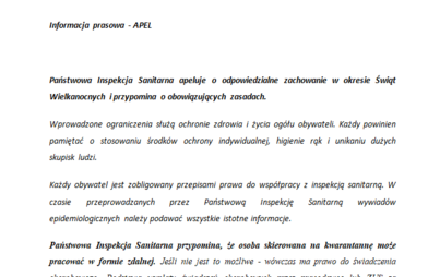 Zdjęcie do Apel Państwowej Inspekcji Sanitarnej